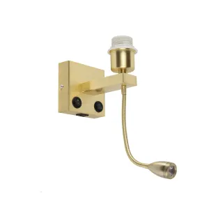 Art deco stenska svetilka zlata z USB in fleksibilno roko - Brescia Combi