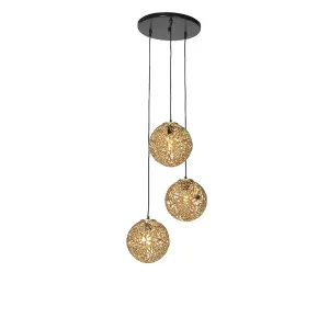 Art Deco viseča svetilka zlata okrogla 3-svetlobna - Maro