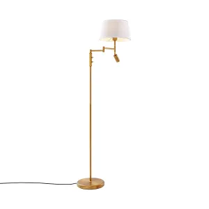 Bronasta stoječa svetilka z belim senčnikom in nastavljivo bralno lučko - Ladas