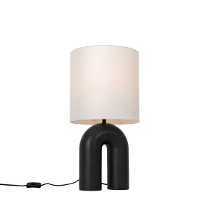 Dizajnerska namizna svetilka črna z belim lanenim senčnikom - Lotti