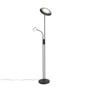 Črna stoječa svetilka z LED in zatemnilnikom z bralno svetilko - Fez