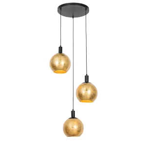 Dizajnerska viseča svetilka črna z zlatim steklom 3-light - Bert