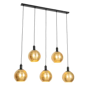 Dizajnerska viseča svetilka črna z zlatim steklom 5 luči - Bert