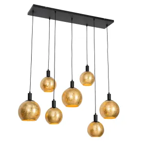 Dizajnerska viseča svetilka črna z zlatim steklom 7 luči - Bert