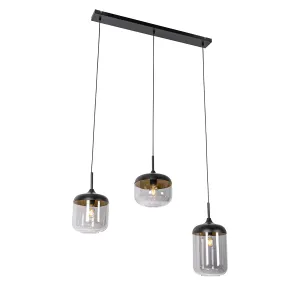 Dizajnerska viseča svetilka črna z zlatom in dimnim steklom 3 luči - Kyan