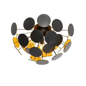 Dizajnerska stropna svetilka črna z zlatom 54cm 3-light - Cerchio