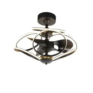 Design stropni ventilator črne barve z daljinskim upravljalnikom vključno z LED - Kauv