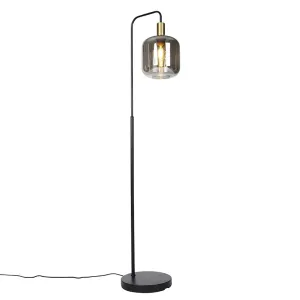 Dizajnerska stoječa svetilka črna z zlatom in dimljenim steklom - Zuzanna