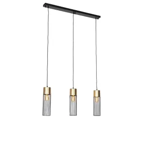 Design viseča svetilka črna z zlato 3-svetlobo - Maura