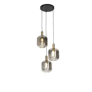Design viseča svetilka črna z zlatom z dimnim steklom 3-svetloba - Zuzanna