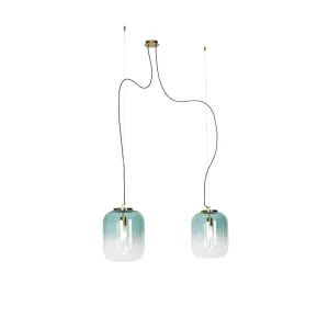 Design viseča svetilka zlata z zelenim steklom 2-luč - Bliss