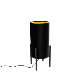 Dizajn namizna svetilka črna žametna senca črna z zlatom - Rich