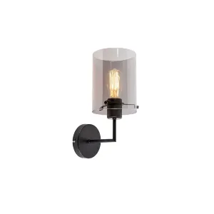 Dizajn stenska svetilka črna z dimnim steklom - Dome