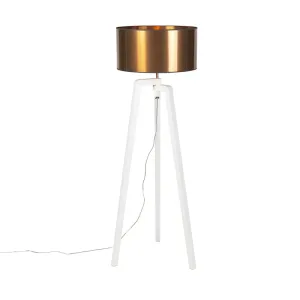Dizajn talna svetilka bela z bakrenim senčilom 50 cm - Puros