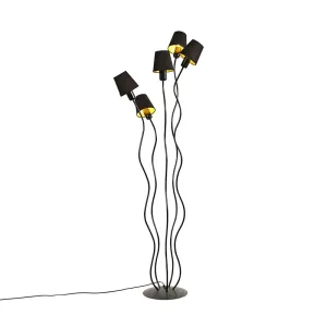 Dizajnerska stoječa svetilka črna 5-light s senčnikom na vpenjalo - Wimme
