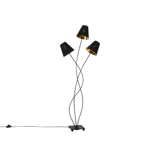 Dizajn talna svetilka črna z zlato 3-svetlobo - Melis