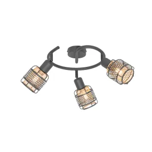 Dizajnerska stropna svetilka črna z zlatimi 3 lučkami okrogla - Noud