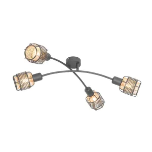 Dizajnerska stropna svetilka črna z zlatimi 4 lučkami - Noud