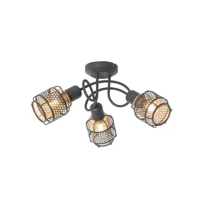 Dizajnerska stropna svetilka črna z zlato 3-lučjo - Noud