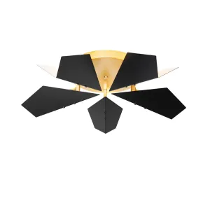 Dizajnerska stropna svetilka črna z zlatom 5-light - Sinem