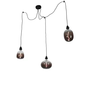 Viseča svetilka, črna, 3 luči, vključno z LED mešano dimno zatemnitvijo - Cava Luxe