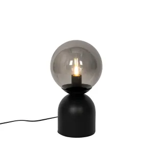 Hotelska elegantna namizna svetilka črna z dimljenim steklom - Pallon Trend