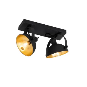 Industrijska stropna svetilka črna z zlatom 2 luči nastavljiva - Magnax