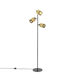 Industrijska stoječa svetilka črna z zlatimi 3 lučkami - Kayden