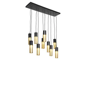 Industrijska viseča svetilka črna z zlatimi 10 lučkami - Raspi