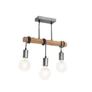 Industrijska viseča svetilka iz lesa z jeklom 3 -light - Gallow