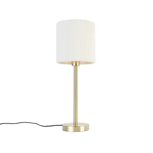 Klasična namizna svetilka medenina s senčnikom iz bukleja bela 20 cm - Simplo