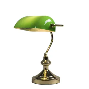 Klasična namizna/notarska svetilka medenina z zelenim steklom - Banker