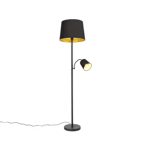 Klasična talna svetilka črna z zlato in bralno lučko - Retro