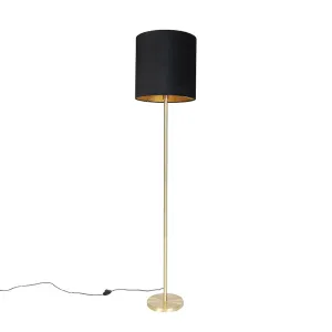 Klasična talna svetilka medenina s črnim odtenkom 40 cm - Simplo