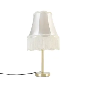 Klasična namizna svetilka iz medenine z granny senčnikom krem 30 cm - Simplo