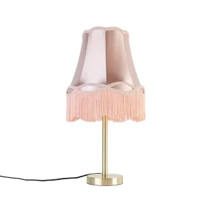 Klasična namizna svetilka iz medenine z granny roza senčnikom 30 cm - Simplo