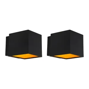 Komplet 2 dizajnerskih stenskih svetilk črno / zlata z LED - Caja