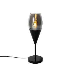 Moderna namizna svetilka črna z dimljenim steklom - Drop