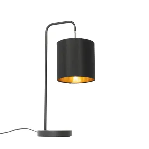 Moderna namizna svetilka črna z zlato notranjostjo - Lofty