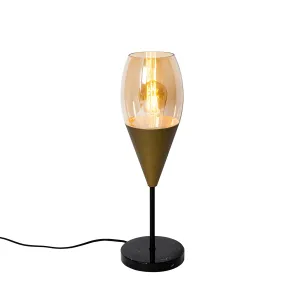 Moderna namizna svetilka zlata z jantarnim steklom - Drop