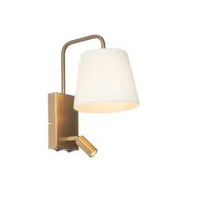 Moderna stenska svetilka bela in bronasta z bralno svetilko - Renier