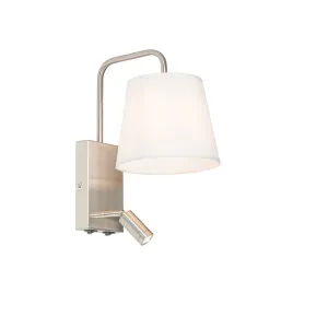 Moderna stenska svetilka bela in jeklena z bralno svetilko - Renier