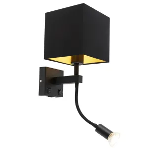Moderna stenska svetilka črna z USB in kvadratno črno senco - Zeno