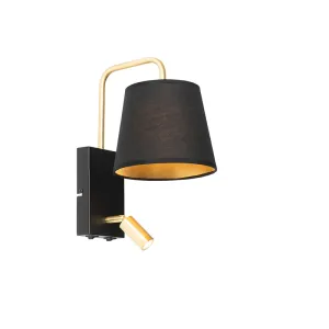 Moderna stenska svetilka črno-zlata z bralno svetilko - Renier