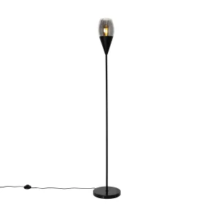 Moderna stoječa svetilka črna z dimljenim steklom - Drop