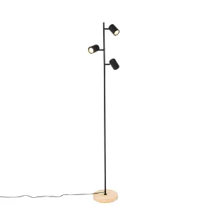 Moderna stoječa svetilka črna z lesom 3-light - Jeana