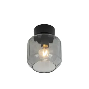 Moderna stropna svetilka črna z dimnim steklom - Stiklo