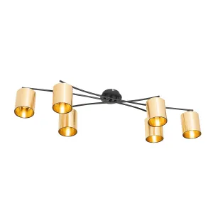 Moderna stropna svetilka črna z zlatimi 6 lučkami - Lofty