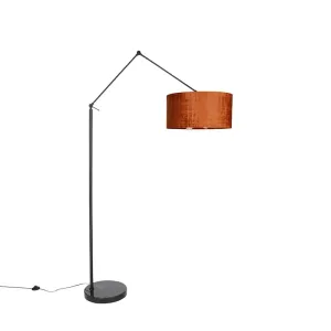 Moderna talna svetilka črna platnena senčnik oranžna 50 cm - Editor