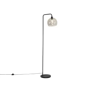 Moderna stoječa svetilka črna z dimnim senčnikom - Maly